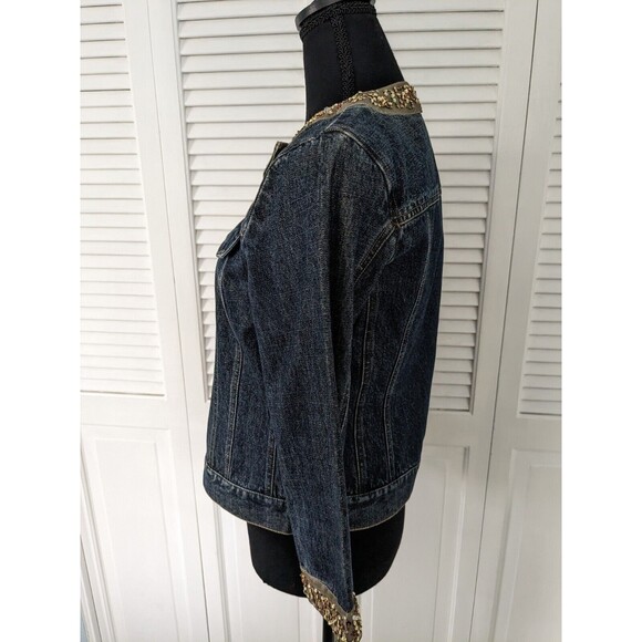 Liz Claiborne First Issue Women's sz S Jean Denim Retro Gold Sequined Jacket - Picture 9 of 14